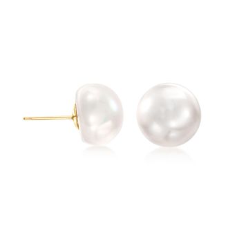 Ross-Simons 12-13mm Cultured Button Pearl Stud Earrings in 14kt Yellow Gold