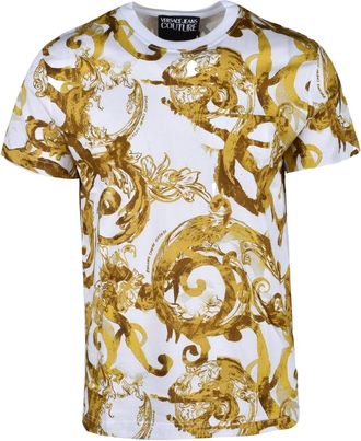 Versace Jeans Couture White-Yellow Cotton Regular Fit T-Shirt