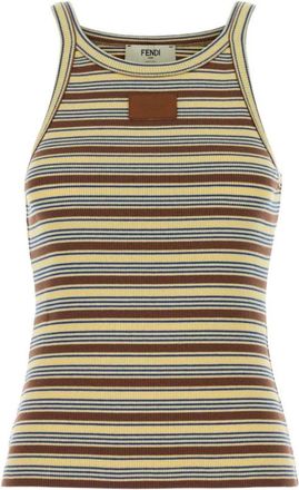 Fendi Gestreepte Katoenen Rib Top - Dames - Tops zonder mouwen - Geel - M - Katoen - Tops