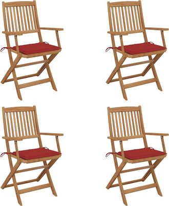vidaXL Vidaxl - Sillas De Jard&iacute;n Plegables 4 Uds Y Cojines Madera Maciza Acacia