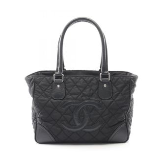 Chanel Black Nylon Leather Handbag Tote Bag (Pre-Owned)