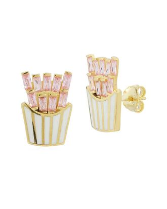 Sphera Milano 14K Over Silver Cz French Fries Studs