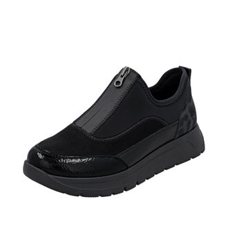 Remonte Plateausneaker REMONTE, Damen, Gr. 36, schwarz, Lacklederimitat, Lederimitat, Textil, unifarben mit Farbeinsatz, Schuhe Plateausneaker, Halbschuh, Cas