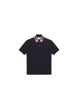 Gucci Cotton polo with Web and feline head Size L