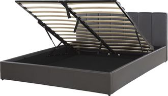 Beliani Cama Con Somier De Piel Sint&eacute;tica Gris Oscuro 160 X 200 Cm Cabecero Almacenaje Dreux
