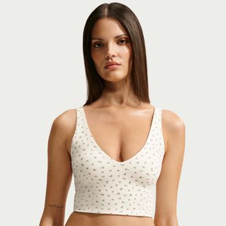 Nike Womens SKIMS Matte Printed V-Neck Long-Line Bra in White | IV4905-108