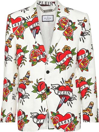 Philipp Plein Blazer Love - Heren - Blazers - Wit - L - Linnen - Jassen