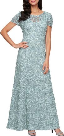Alex Evenings Embellished Soutache A-Line Gown in Ice Sage at Nordstrom, Size 12P