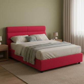 Dmora Cama Doble Brienno, Desenfundable, Con Almacenaje, Hecho En Italia, Tama&ntilde;o Del Colch&oacute;n 160x190 Cm, Rojo