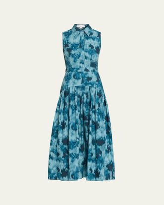 Michael Kors Sleeveless Abstract-Print Midi Shirtdress