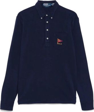 Polo Ralph Lauren Blauwe Katoenen Lange Mouw Pullover - Heren - Polos - Blauw - L - Katoen - Tops