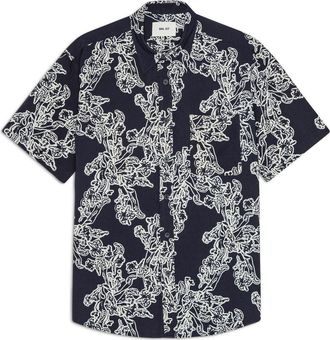 Nn.07 Deon 50055 Print Woven Shirt in Navy Blue at Nordstrom, Size Xx-Large
