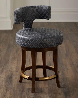 Massoud Calloway 24 Leather Swivel Counter Stool