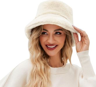 Generic Solid Color Bucket Hats for Women - Stylish Fisherman Hats for Autumn and Winter - Comfortable Faux Warm Casual Headwear (Beige, One Size)