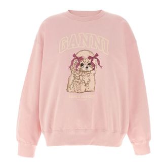 Ganni Hoodies & sweatvesten, Dames, Roze, 2Xs, Katoen, Sweatshirt met print op de voorkant