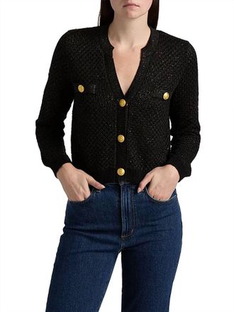 L'agence Blanca Sequin Crop Cardigan In Black Grey Gold