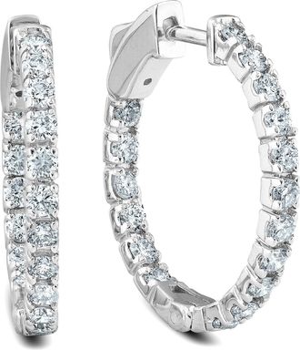 Pompeii3 14k White or Yellow Gold 1Ct TW Round Natural Diamond Hoops 1 Tall