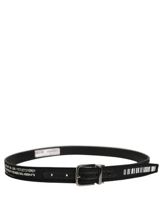 Dolce & Gabbana Barcode-Stripe Fabric and Leather Belt - Black