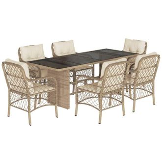 vidaXL Set Comedor De Jard&iacute;n 7 Pzas Con Cojines Rat&aacute;n Sint&eacute;tico Beige Vidaxl