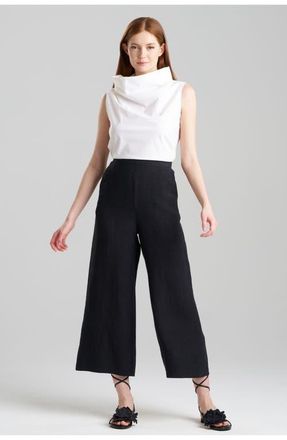 Natori LIGHT WEIGHT LINEN Cropped Wide Leg Pants in Black at Nordstrom, Size X-Large 25