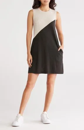 ATM Anthony Thomas Melillo Colorblock Cotton Tank Dress in Soft Beige /Black at Nordstrom Rack, Size X-Small