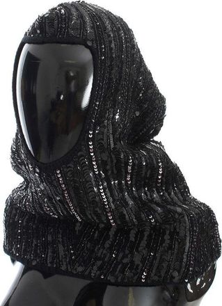 Dolce & Gabbana Womens Black Knitted Sequin Hood Scarf Hat Wool
