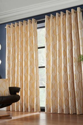 Alan Symonds Omega Lined Eyelet Ring Top Curtains in Yellow | Size: 229 cm width x 274 cm drop