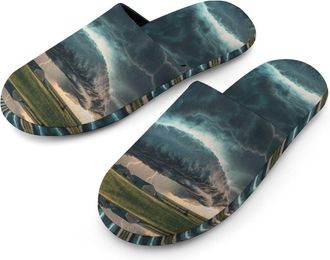 Generic Thunderstorm Mens Cotton Slippers Memory Foam Comfort House Shoes Winter Indoor Slipper for Hotel Casa Spa