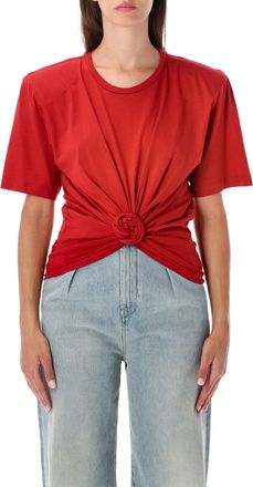 Magda Butrym Distinctive Knot-Front Short-Sleeved Top With Floral Emblem