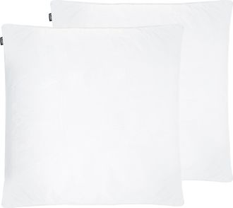 Beliani Conjunto De 2 Almohadas De Algod&oacute;n Blanco Plum&oacute;n Plumas De Pato 80 X 80 Cm Alta Medio Suave Descanso Feldberg