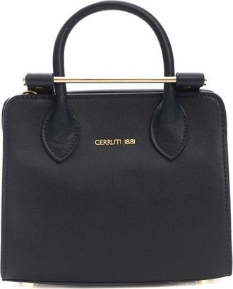 Cerruti Chic Blue Leather Shoulder Bag with Golden Womens Accents