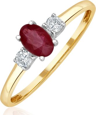 The Diamond Store Ruby 6 x 4mm And Diamond 18K Gold Ring N4313