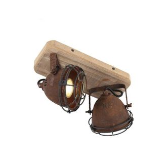 QAZQA Industrial Foco Inteligente Marr&oacute;n &Oacute;xido Con Madera Incl. 2 Wifi Gu10 - Gina Acero / Alargada Adecuado Para Led Max. 2 X 5 Watt - Qazqa