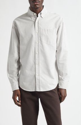 Noah Oxford Cotton Button-Down Shirt in White /Brown at Nordstrom, Size X-Large