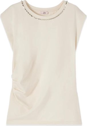 Oltre Jersey Top met Juweelborduurwerk - Dames - T-shirts - Wit - XL - Katoen - Tops