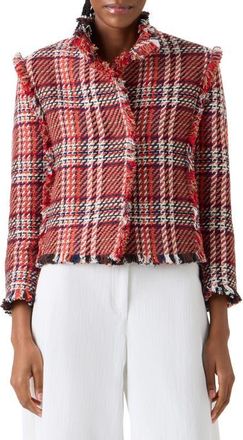 Akris Check Tweed Crop Jacket in Red-Multicolor at Nordstrom, Size 16