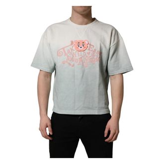 Dolce & Gabbana T-Shirts, male, Gray, Size: XS Tie-Dye Graphic Print Cotton Crewneck T-shirt