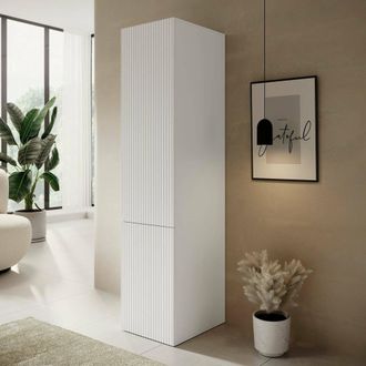 Dmora Armadio Multiuso 1 Anta Treville, Mobile Multifunzionale Con 4 Ripiani Interni, Finitura Effetto Cannettato, 45x56 H199 Cm, Bianco