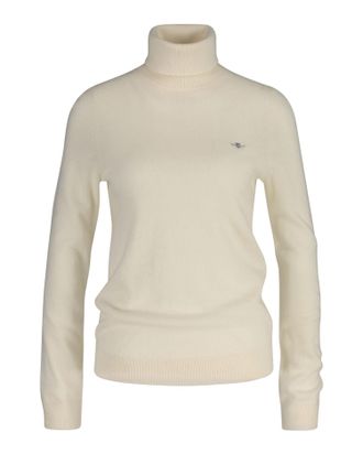 GANT Rollkragenpullover GANT EXTRAFINE LAMBSWOOL ROLLNECK, Damen, Gr. XXL, cream, Strick, Obermaterial: 90% Wolle, 10% Polyamid, regular fit, Rippb&uuml;ndchen,