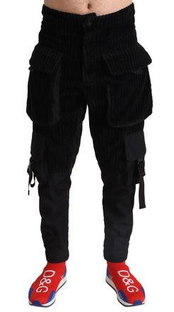 Dolce & Gabbana Mens Corduroy Cargo Pants Black Cotton - Size EU 44 (Mens)