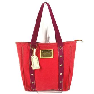 Louis Vuitton Red Color Cotton Tote Bag (Pre-Owned)