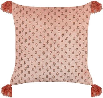 Beliani Coj&iacute;n De Terciopelo Rosa 45 X 45 Cm Algod&oacute;n Patr&oacute;n Floral Bloque Impreso Rumhora