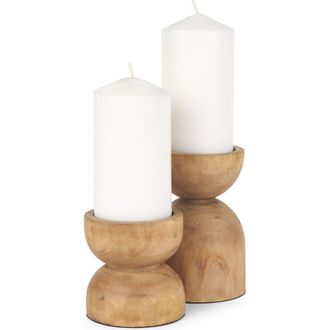 Mercana Aleena Set of 2 Wooden Candle Holders in Brown at Nordstrom