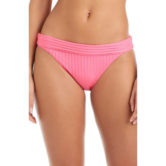 Sanctuary Banded Rib Hipster Bikini Bottoms in Bloom Pink at Nordstrom, Size X-Large