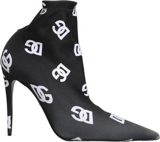 Dolce & Gabbana Stretch Mesh Enkellaarsjes - Dames - Laarzen met Hak - Zwart - 38 1/2 EU - Leer - Schoenen