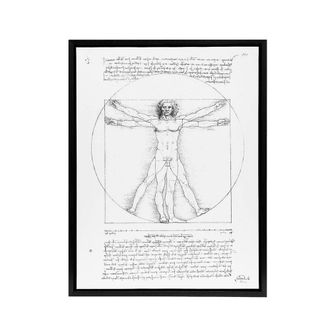 Artery8 Vitruvian Man Black & White da Vinci Vintage Framed Canvas Wall Art | Size: W24 x H32