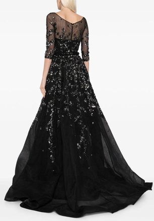 Saiid Kobeisy Tulle Beaded Dress With Envelope Skirt And Overskirt