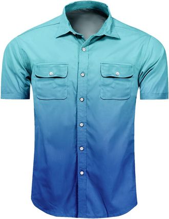 Generic Mens Gradient Pocket Short Sleeved Shirt Beach Vacation Button Casual top (UK, Alpha, XXL, Regular, Regular, 7)