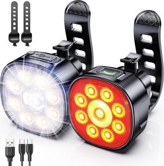 No Brand Iluminaci&oacute;n Nocturna Para Bicicleta, Juego De Luces Delanteras Y Traseras Recargables Ultrabrillantes De 4000 L&uacute;menes, Faro Delantero Y Luz Trasera Im