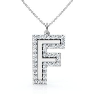 Pompeii3 F Initial Diamond Pendant 1 1/3Ct TW 1 Tall 14k Gold Womens Necklace Lab Grown